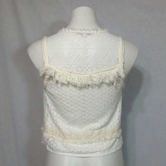 Miss Me Boho Crochet Fringe Open Front Lined Vest Small Festival Western Chic - Picture 3 of 4